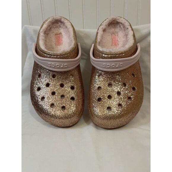 Crocs Classic Lined Glitter Clog Youth J4 (Fits Women’s 6 Rose Gold/Blush – EUC - Picture 1 of 4